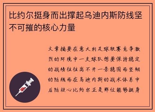 比约尔挺身而出撑起乌迪内斯防线坚不可摧的核心力量